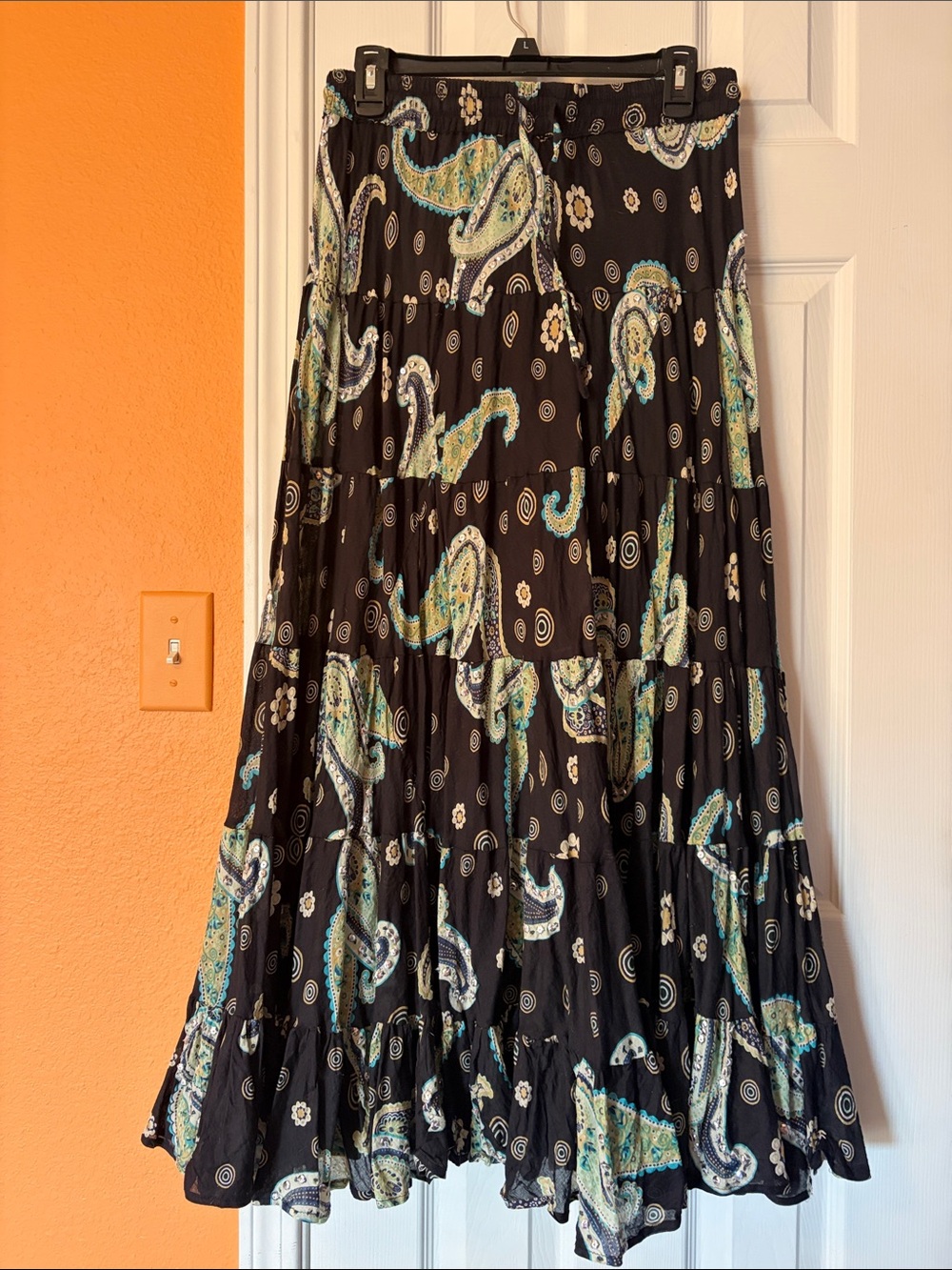 Black Paisley Tiered Maxi Skirt - Women